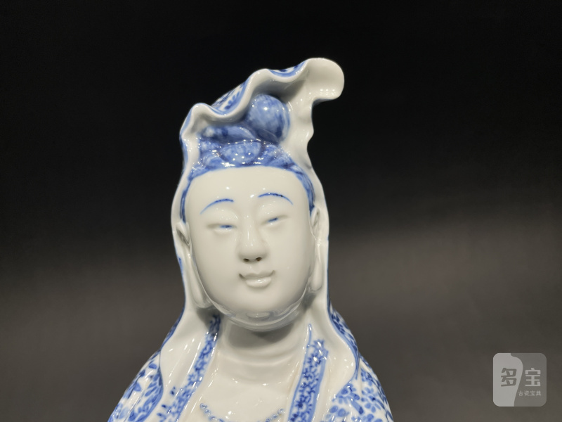 民国 “曾龙升造”青花观音塑像 - 图6